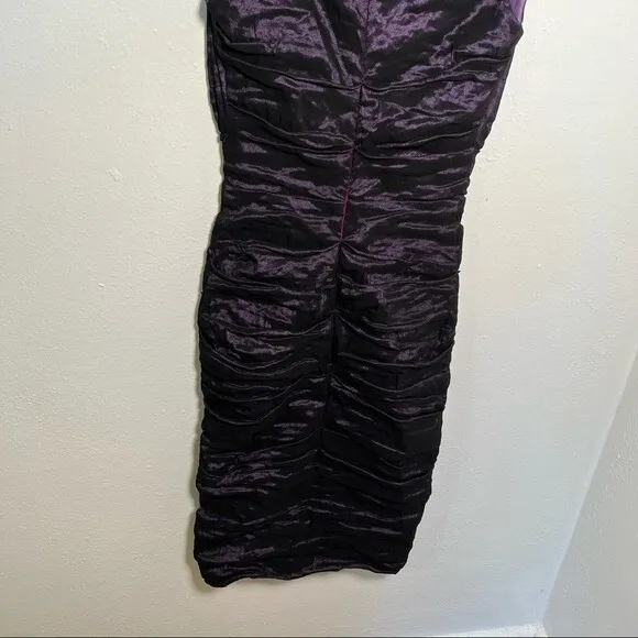 Nicole Miller Women's Sz 2 Cowl Neck Technometal Tuck Dress Black Purple Bodycon - Image 9