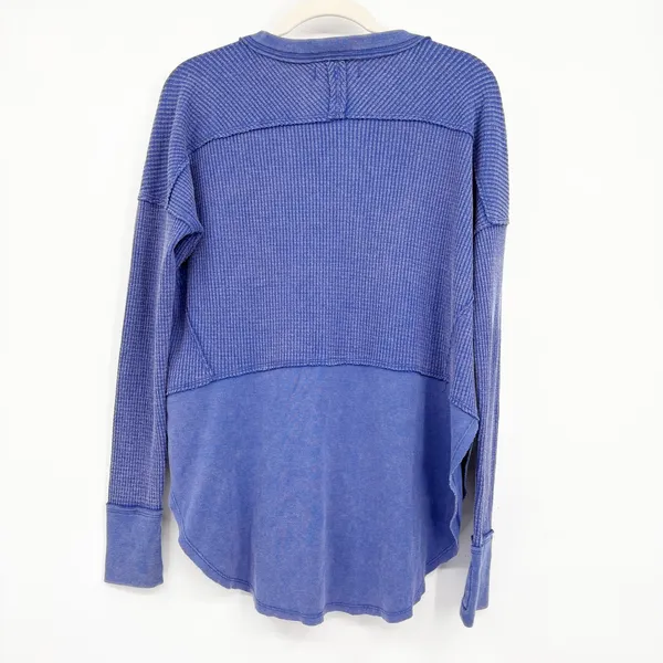 Free People Womens Monterey Thermal Indigo‎ Blue Boho Slouchy Oversized Top XS - Image 7