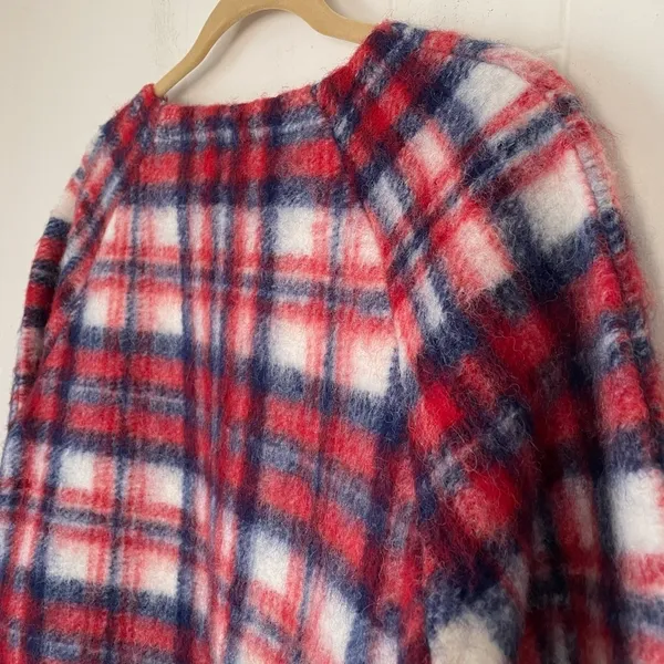 Madewell Wool Blend Red Plaid Fuzzy Pullover Long Sleeve Top ~ Women’s Size S - Image 5