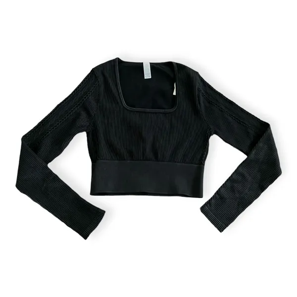 Aerie Offline by Womens Black Seamless Cable Square Neck T-Shirt - Image 3
