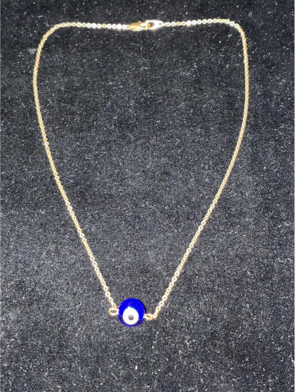 Dainty Blue Evil Eye Protection Necklace – Gold-Toned Chain Amulet 18” - Image 3