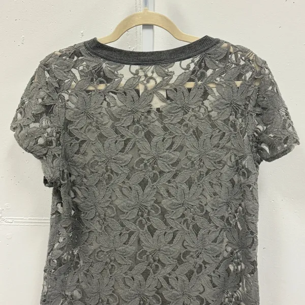 Anthropologie Grey Floral Lace‎ Short Sleeve Tunic Dress Top Medium Sheer Summer - Image 4