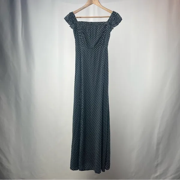 Lulus Dream Love Polka‎ Dot Off-the-Shoulder Maxi Dress In Navy Blue Size Small - Image 6