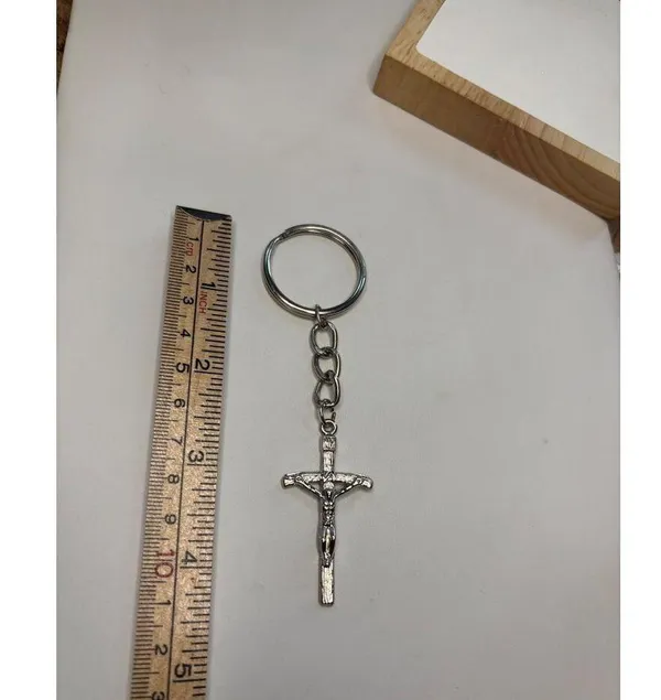 Silver-Tone Crucifix Keychain With Religious Jesus Cross Pendant - Image 7