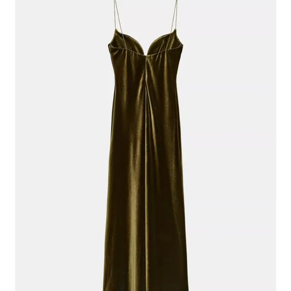 Zara‎ velvet STRAPPY bottle green maxi dress - Image 4