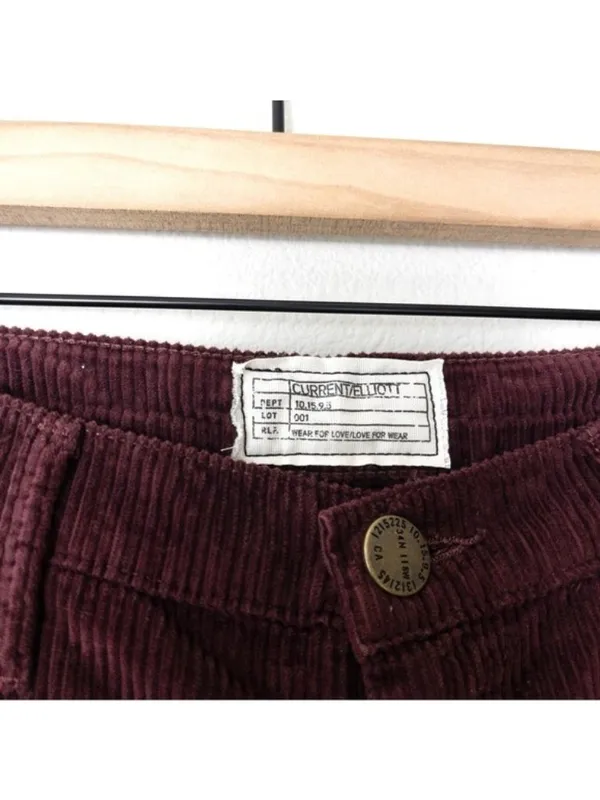 Current/Elliott Velvet Straight Leg Pant 10 Wine Mid Rise Pockets Corduroy - Image 3