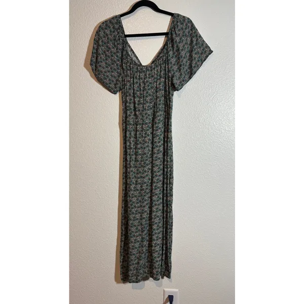 Luxology Size M Flutter Sleeve Elasticized V-Neck Green Ditsy Floral Maxi Dress - Image 3