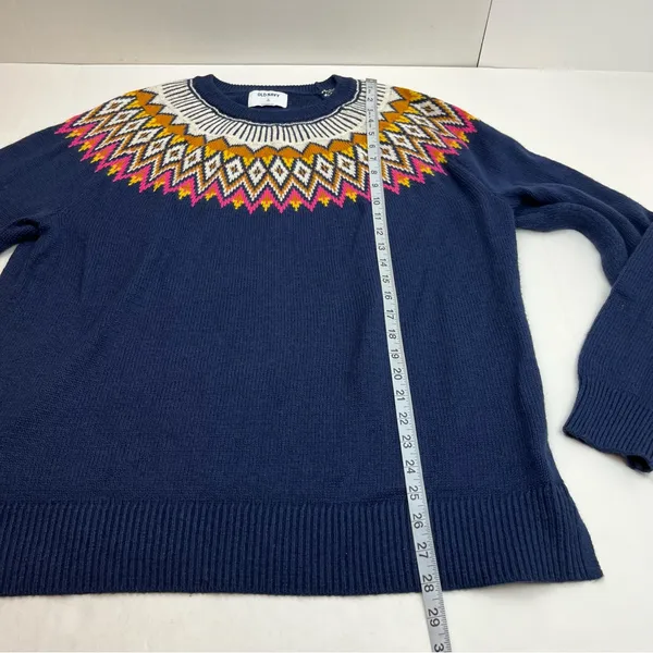Old Navy Women Navy‎ Blue Fair Isle Long Sleeves Knit Pullover Sweater XL Tall - Image 6