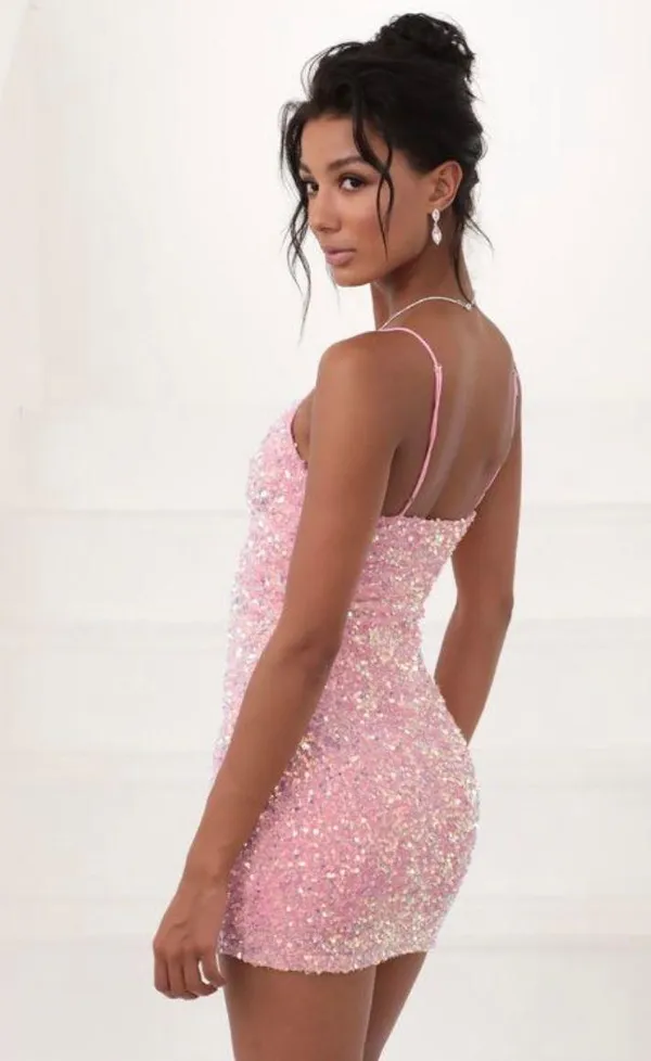Lucy in the Sky Pink Iridescent Sequin Dress - Image 3