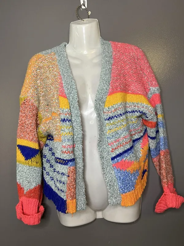 Sincerely Jules Cardigan Sweater Womens XS Multicolor Chunky Knit Open Front - Image 2