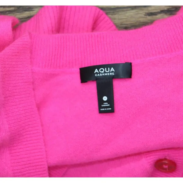 NWT Aqua Womens Front Button Cashmere V-Neck Cardigan Sweater V10337 Neon Pink M - Image 9