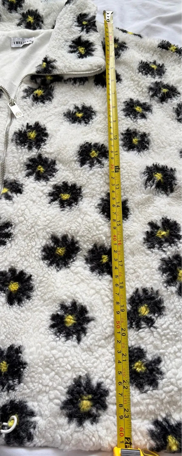 I Believe Women’s 2XL White/Black/Yellow Floral Sherpa Full Zip Jacket - Image 8