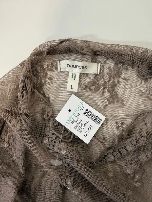Maurices Embroidered Floral Sheer Mock Neck Top Light Brown NWT - Image 6