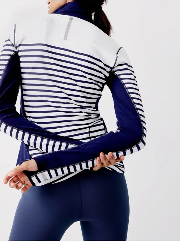 New Balance for J.Crew Navy Stripe 1/4Zip Performance Pullover Women’s Size S - Image 8