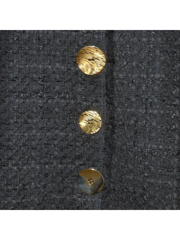 Zara Woman Black Tweed Boucle Long Jacket Coat Size L Gold Statement Buttons - Image 6
