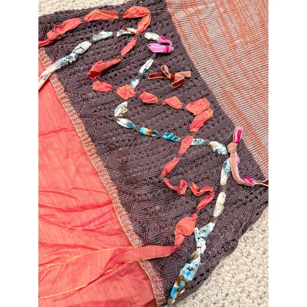 Crochet Tank Tunic Rust Brown Multicolor Ribbon Boho Hippie Eclectic L Z Ba - Image 7