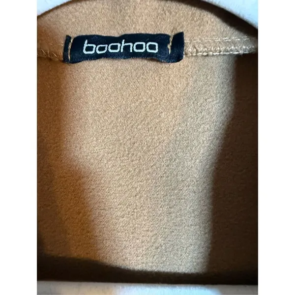 Boohoo Womens Double Breasted Button Wool Look Coat in Camel Sz S‎ - Image 3
