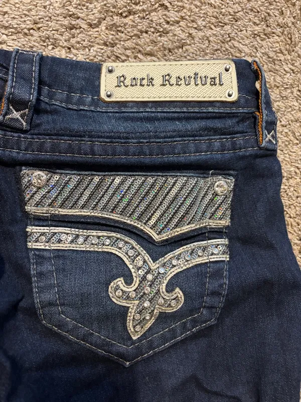 Rock Revival Women’s Klarry Dark Wash Boot‎ Cut Embellished Jeans Size 30 - Image 12