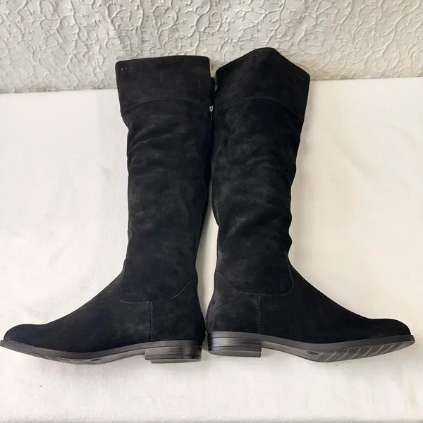 & Other Stories Genuine 1976 Leather Boots Knee Hight Shoes Back Zip Black Suede Riding Boots - Image 6