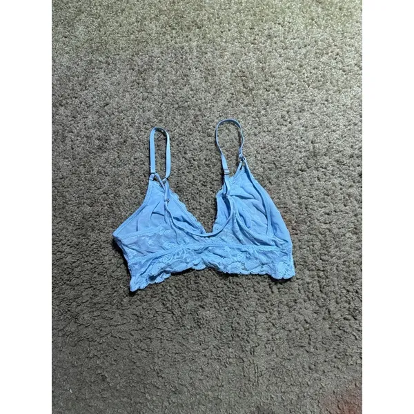 Aerie Light Blue Floral Lace Bralette V-Neck Mesh Adjustable Straps‎ Small - Image 4