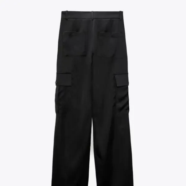 ZARA Satin Cargo Pants Black - Image 2