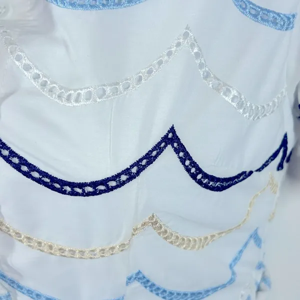 Boutique Blue White Eyelet Cottagecore Midi Dress Tie Waist XL - Image 10