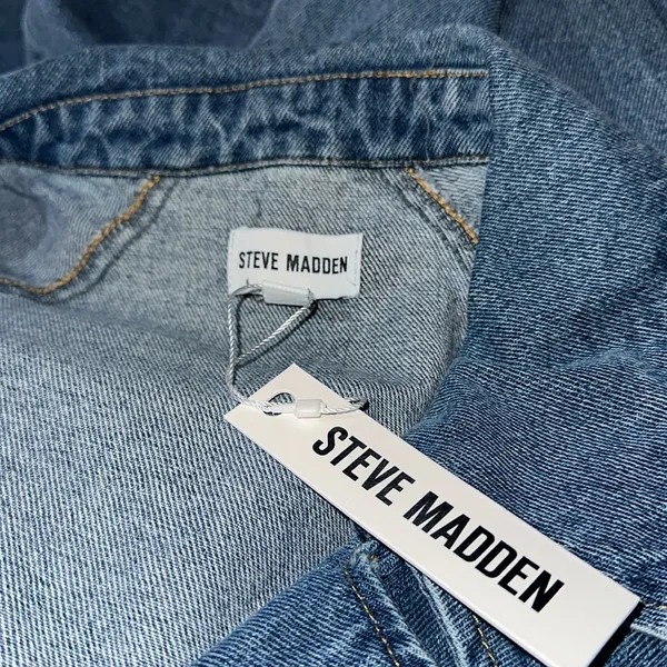 NWT Steve Madden Short Denim Trench Jacket Blue Denim Blue Medium - Image 6