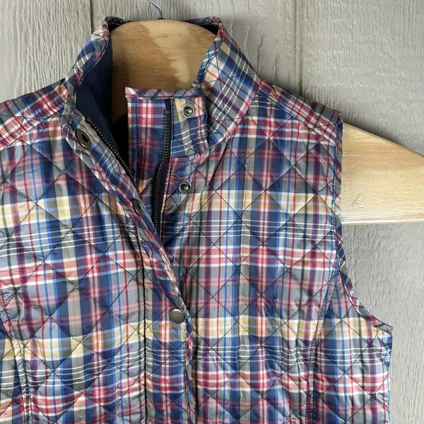 Talbots Quilted Tartan Plaid Puffer Vest Womens Small Petite SP Blue Red Yellow - Image 2