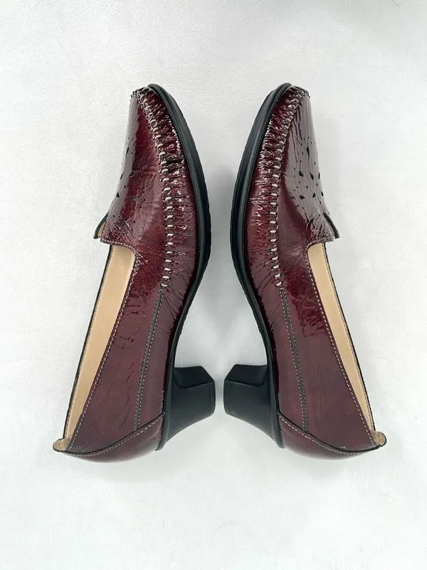 SAS Sonyo Bordo Burgundy Red Patent Leather Slip On Comfort Heels Pumps Women 8M - Image 4