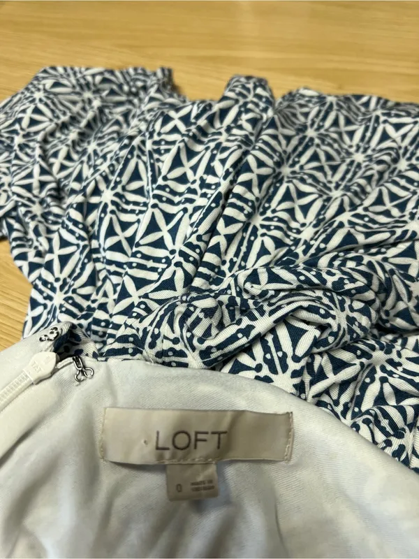 LOFT Geometric Crisscross Back Fit & Flare Dress Blue White Size 0 - Image 12