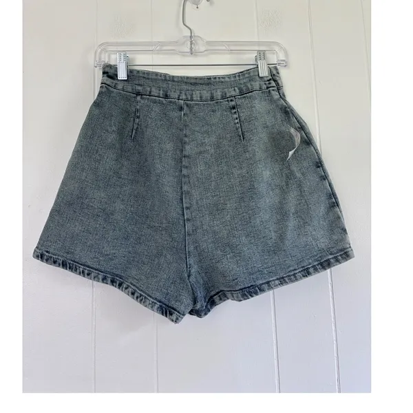Flying Tomato Acid Wash Denim Cargo Skort Blue High Waist Wrap Front New - Image 2