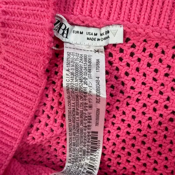 ZARA Women's Medium Pink Halter Crop Top Open Knit Criss Cross Sleeveless - Image 6