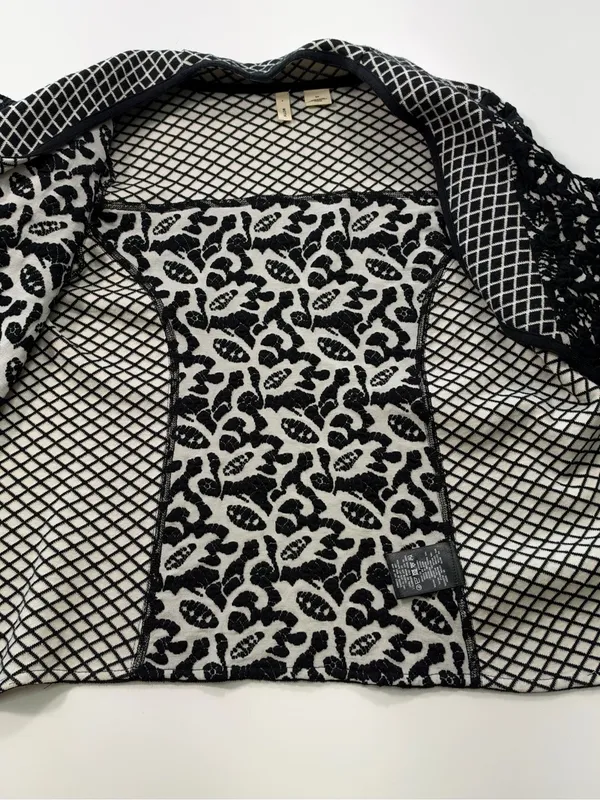Moth Anthropologie Black & White Jacquard Moto Jacket with Asymmetrical Zipper - Image 7