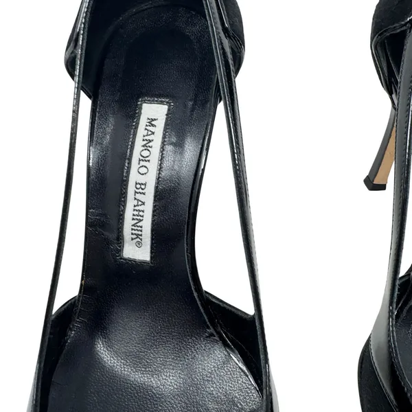 Manolo Blahnik Black Suede Patent D’Orsay Pumps Bow Detail Women’s EU 38.5 - Image 4