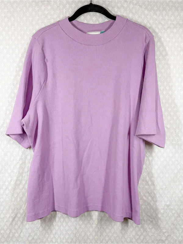 Anthropologie Maeve Purple Ribbed Half Sleeve Cotton Blend Mock Neck Top - Image 2