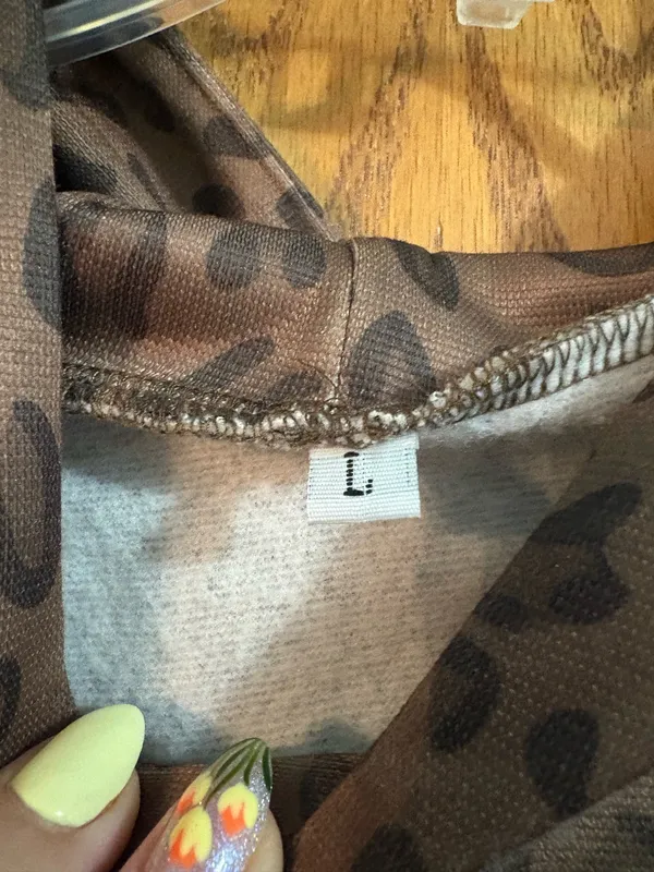 Women’s Leopard Print Hoodie Brown Size L - Image 2