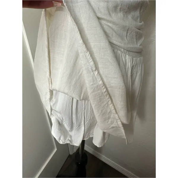 Charming Off-White/Cream Ruched Mini Dress – Puff Sleeves & Smocked Back small - Image 5