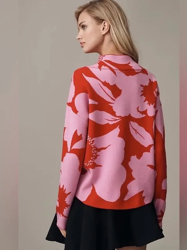 Anthropologie Maeve Cary Mockneck Pink & Red Floral Sweater - Image 2