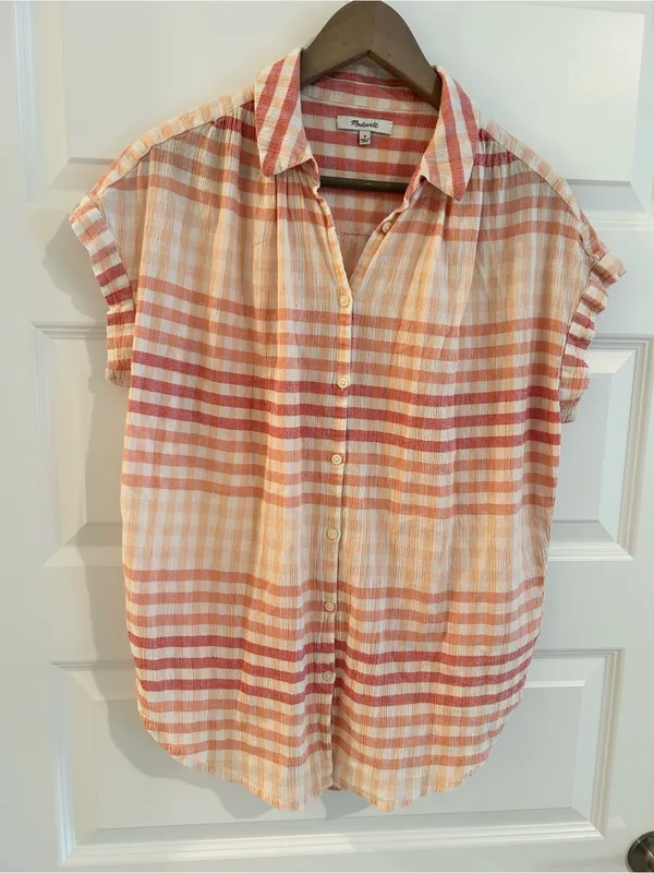 Madewell Central Tunic Shirt White Pink Gingham Size M - Image 2