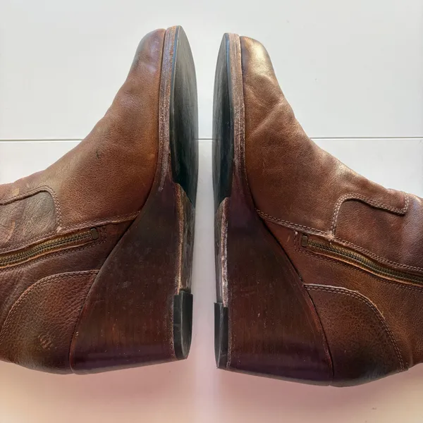 Frye‎ Leather Wedge Ankle Booties Women Brown Side Zip Round Toe Boots - Image 5