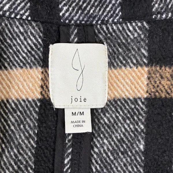 Joie Womens M Black Tan Plaid Wool Blend Open Front Blazer Jacket - Image 3