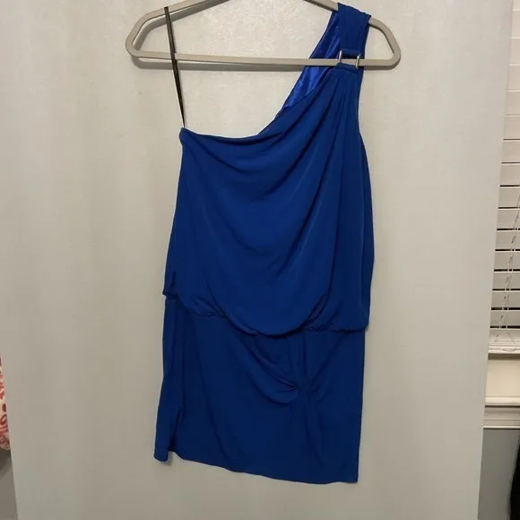 Laundry Shelli Segal Women One Shoulder Draped Blouson Dress Royal Blue Size 4 - Image 2