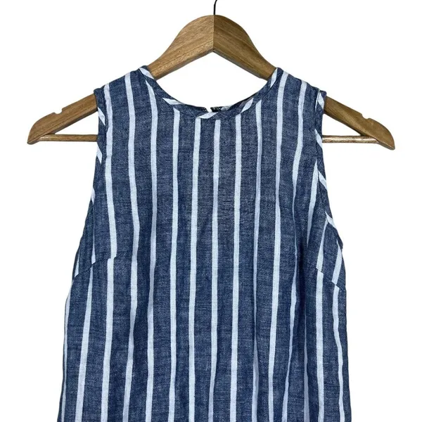St. Tropez West Striped Linen Shift Dress Blue White Coastal Sleeveless Size 2 - Image 3