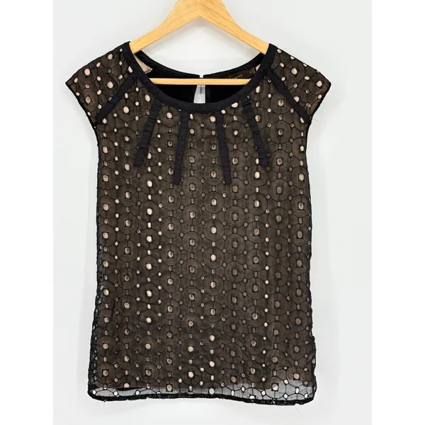 The Limited Blouse Women Medium‎ Black Lace Cap Sleeve Keyhole Back Coquette - Image 3