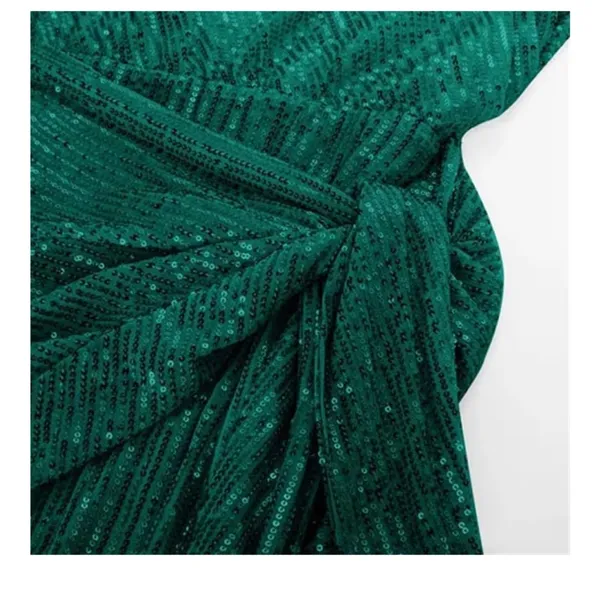 Women's Party Dress Sequined Pleated Short Sleeve Asymmetric Shoulder - Image 3