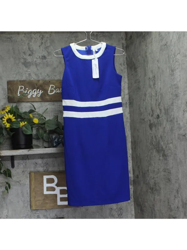 NY Collection Colorblock 2-Piece Dress and Jacket Set Sapphire Blue / White 6P - Image 6