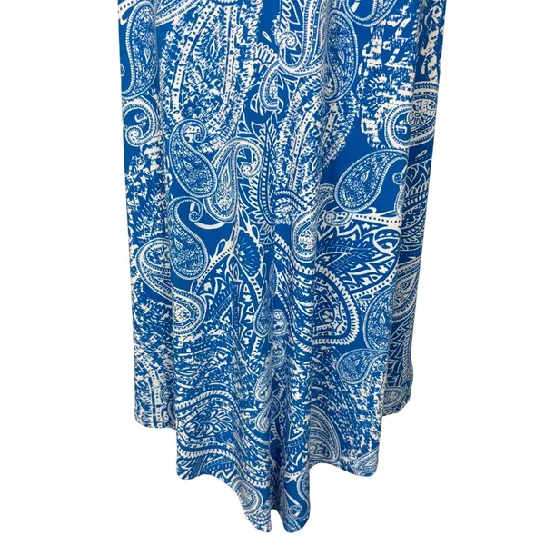 Chico's Asymmetric Handkerchief Hem Midi Skirt Blue Paisley Stretch Size 2 Large - Image 3