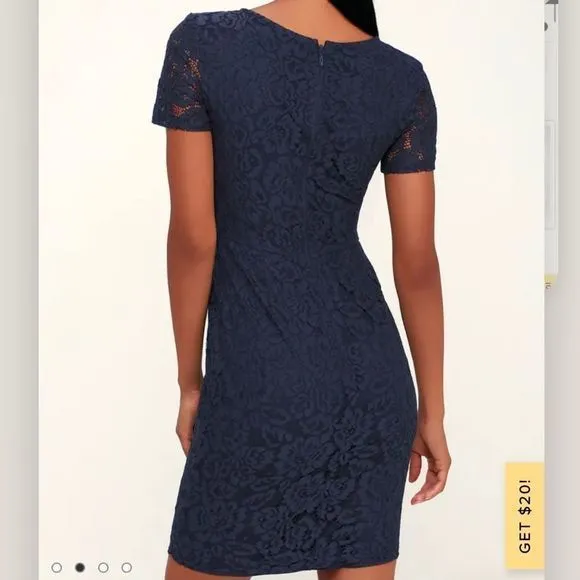 Lulus Polished to Perfection Navy‎ Blue Lace Sheath Dress MEDIUM - Image 4