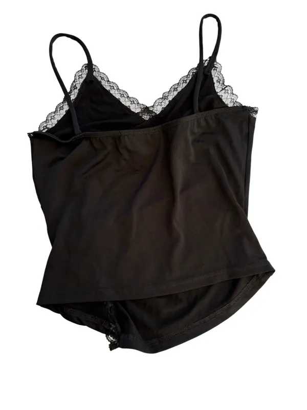 Express size small y2k usa Black Lace-Trim Cami Tank Top ruched summer 90s - Image 8