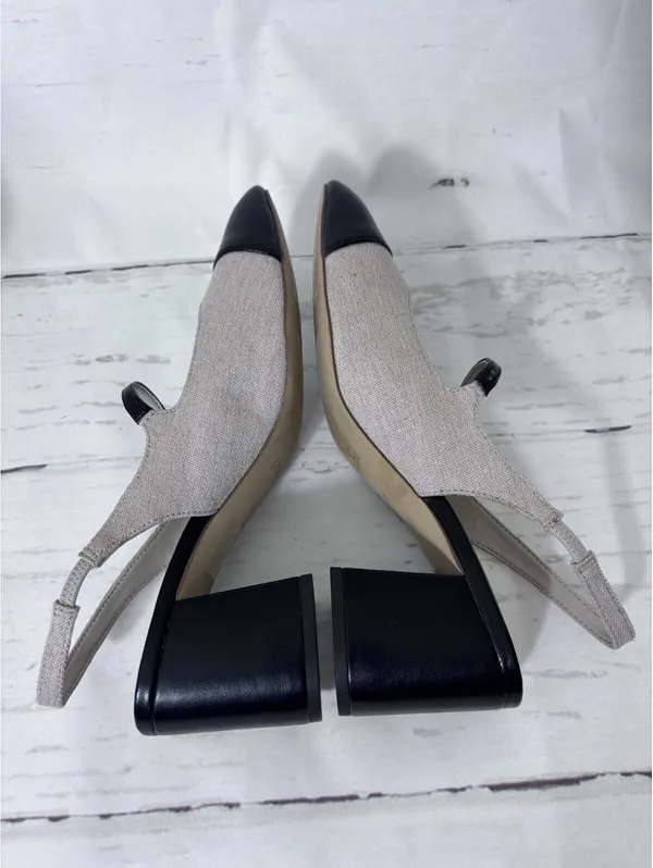 J. Crew Mary Jane Slingback Heels Cap Toe Block Heel Tweed Black Tan Sz 11 - Image 8